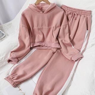 Set: Two-tone Cropped Hoodie + Jogger Pants