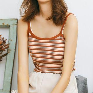 Spaghetti Strap Striped Knit Top Coffee - One Size