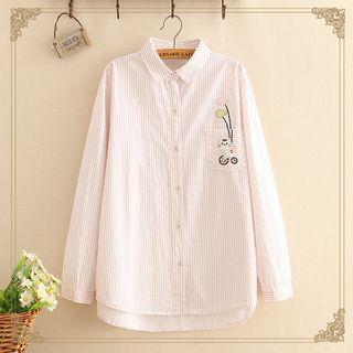 Cycling Cat Embroidered Long-sleeve Shirt