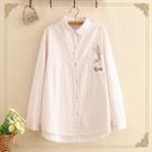 Cycling Cat Embroidered Long-sleeve Shirt