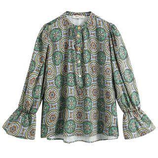 Long-sleeve Print Henley Blouse