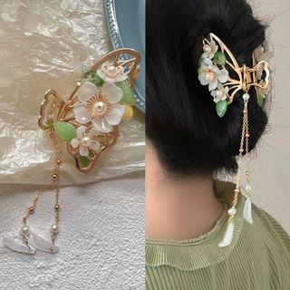 Faux Pearl Floral Hair Claw 2815a - Gold - One Size