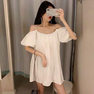 Cold-shoulder Puff-sleeve Mini A-line Dress