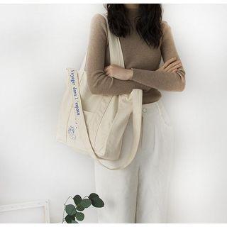 Embroidered Lettering Canvas Tote Bag As Shown In Figure - One Size
