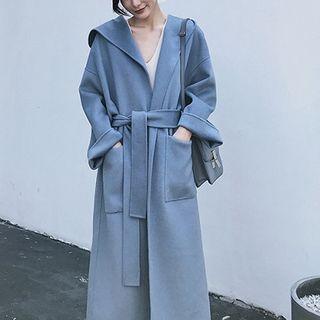 Hooded Sashed Long Coat