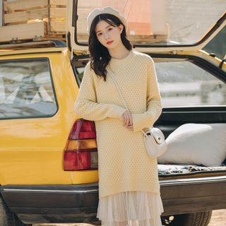 Set: Sweater + Spaghetti Strap Midi A-line Mesh Dress