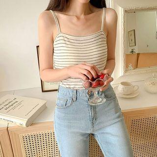 Sleeveless Linen Blend Pinstriped Top