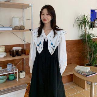 Embroidered Blouse / Midi Overall Dress