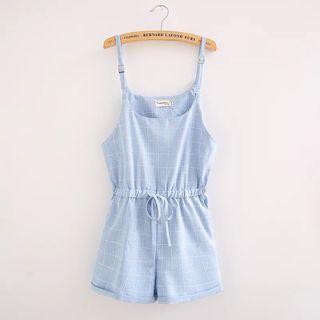 Check Drawstring Waist Playsuit