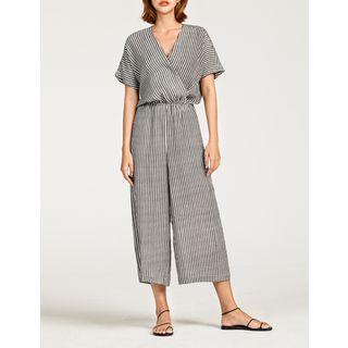 Wrap-front Striped Jumpsuit