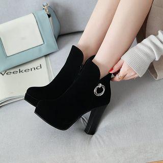 Faux Suede Block Heel Platform Ankle Booties