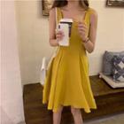 Plain Sleeveless Dress Yellow - One Size