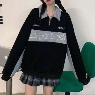 Long-sleeve Color-block Half-zip Sweatshirt