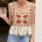 Eyelet Lace Panel Crochet-knit Cropped Camisole