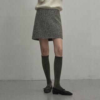 Metallic-fringed Checked Miniskirt