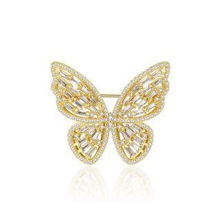 Fashion Temperament Plated Gold Butterfly Brooch With Cubic Zirconia Golden - One Size
