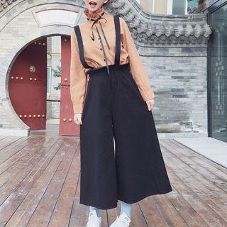 Frill Trim Shirt / Plain Wide Leg Suspender Pants