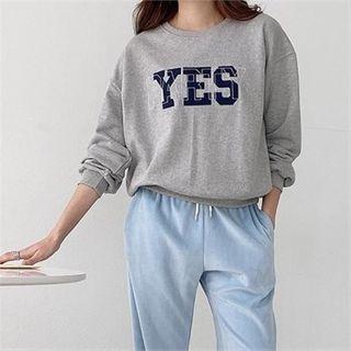 Yes Letter Appliqu  Sweatshirt