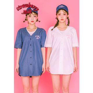 Strawberry Milk V-neck Shirt White - One Size
