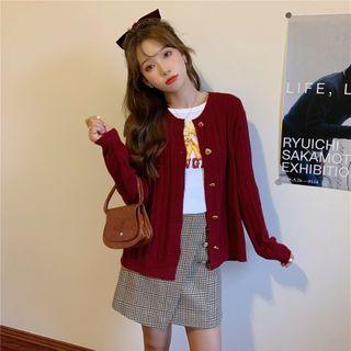 Heart Buttoned Rib Knit Cardigan