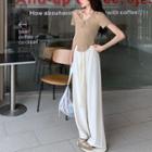 High Waist Wide Leg Pants / Short-sleeve Mock Two-piece T-shirt
