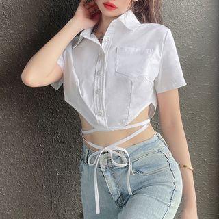 Short-sleeve Tie-waist Crop Shirt