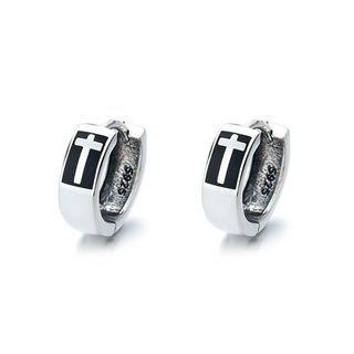 Sterling Silver Cross Mini Hoop Earring 077fr - 1 Pair - 925 Silver - Silver - One Size