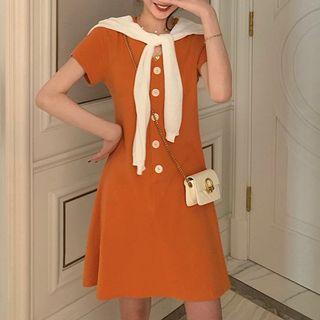 V-neck Buttoned T-shirt A-line Dress