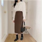 Ruffle Long-sleeve Blouse / Midi Straight-fit Skirt