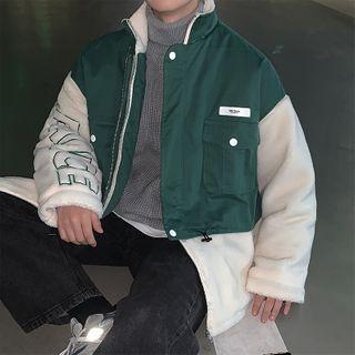 Color-block Stand Collar Cargo Jacket