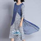 Floral Print 3/4 Sleeve Layered Dress