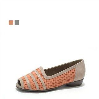 Peep-toe Stripe Flats