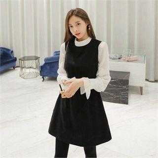 Ruffle-cuff Two-tone Flare Dress