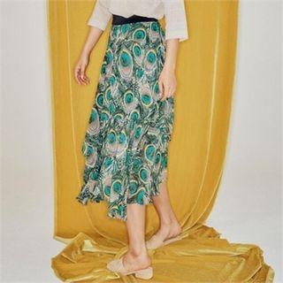 Asymmetric-hem Patterned Maxi Skirt