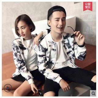 Matching Couple Print Zip Jacket