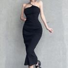 Spaghetti Strap One-shoulder Midi Sheath Dress