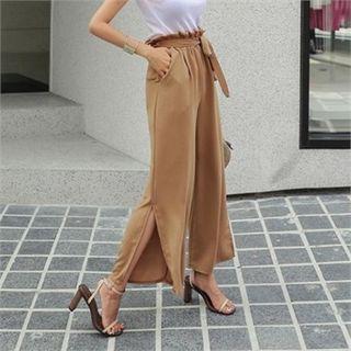 Paperbag-waist Slit-side Pants