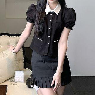 Puff-sleeve Blouse / Ruffled A-line Skirt