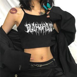 Spaghetti Strap Printed Crop Top Black - One Size