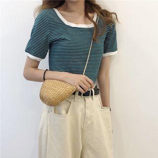 Square-neck Striped Short-sleeve T-shirt