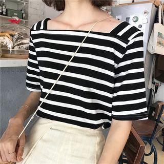 Striped Square Neck Short-sleeve T-shirt