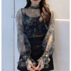 Long-sleeve Chiffon Floral Blouse + Camisole Top