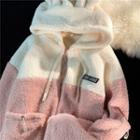 Two-tone Rabbit Ear Hooded Fleece Jacket