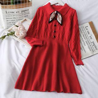 Ribbon-neckline Mini Polo Dress