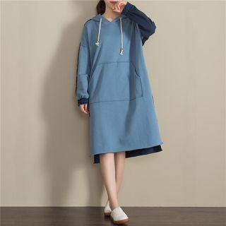 Color Block Hooded Pullover Dress