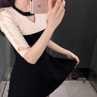 Cutout Color-block A-line Mini Dress
