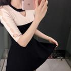Cutout Color-block A-line Mini Dress