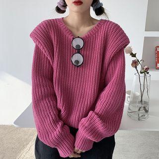Oversize Long-sleeve Plain Knit Sweater