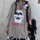 3/4-sleeve Skull Print T-shirt
