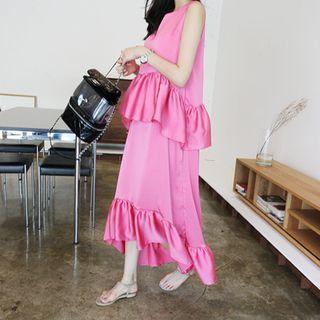 Ruffle-trim Dip-back Pinafore Dress
